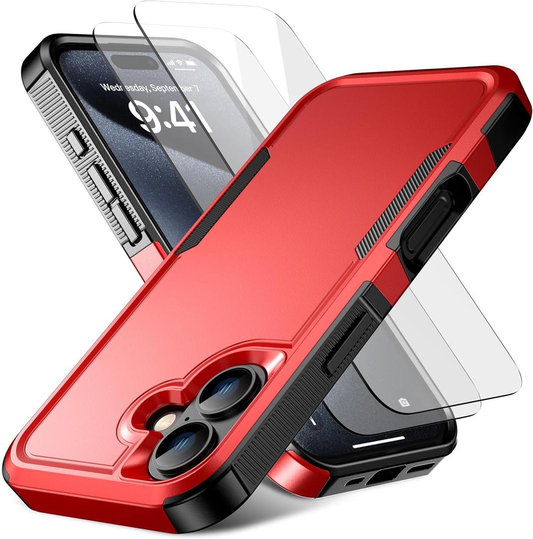 for iPhone 16 Case [Shockproof] [Dropproof] [Heavy Duty Protection] [Pocket-Friendly] Slim & Tough Non-Slip Protective Phone Cover for iPhone16 6.1inch, Red