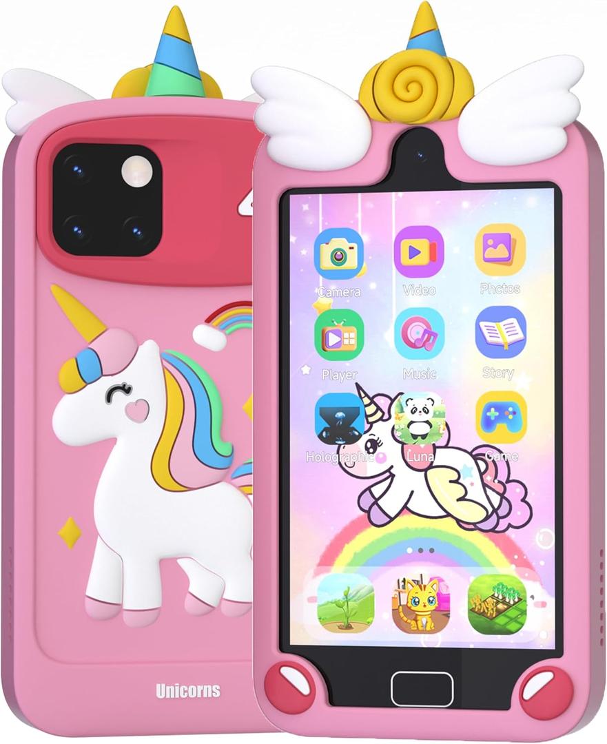 Kids Phone - Toddler Girl Toys for Age 3-12, Christmas Birthday Gifts for Girls, 4.0" Touchscreen Kids Smart Phone with Dual Cameras, Games, Music Player, 32GB Card, Toddler Learning Toys Cell Phone (Pink)