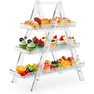 Idefair Acrylic 3 Tier Serving Tray Tiered Cupcake Stand, Dessert Display for Party, 2025 Updated Serving Platters for Cookies, Fruits, Veggies, and Sweet Treats