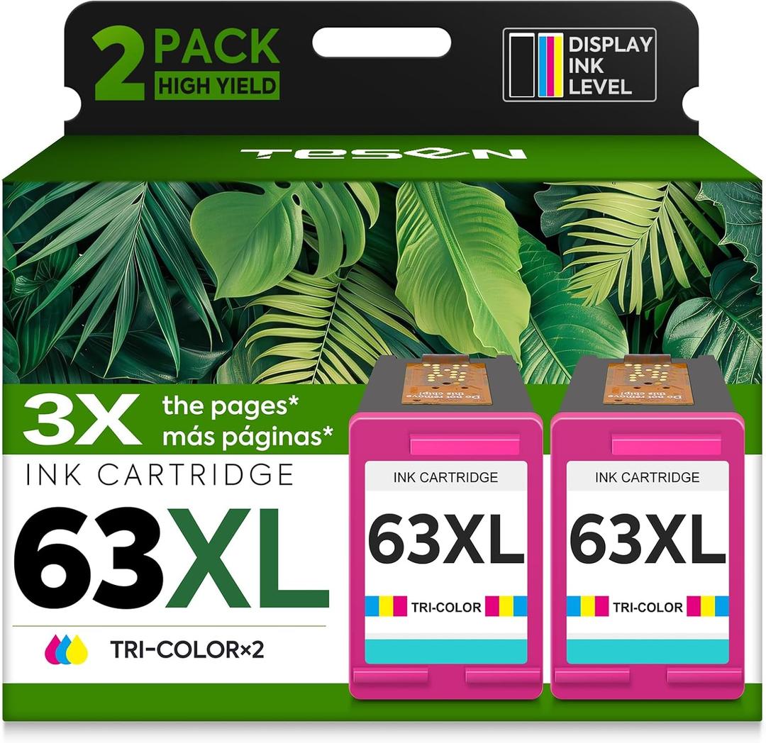 63XL Ink Cartridge Replacement for HP Ink 63 HP63 HP63XL Compatible for HP Officejet 4650 5258 5200 3830 5255 4655 4652 5252 Deskjet 3630 3634 1112 Envy 4510 4520 Printer 2-Pack Color