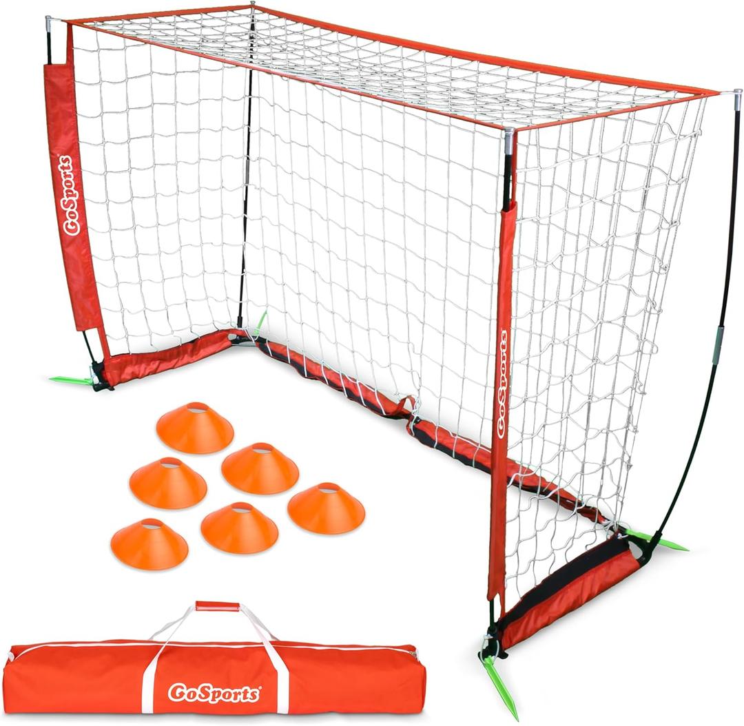 GoSports Elite Soccer Goals - 12 x 6 ft and 6 x 4 ft Portable Soccer Nets for Games or Practice - Includes 6 Cones, Carrying Case, and Ground Stakes