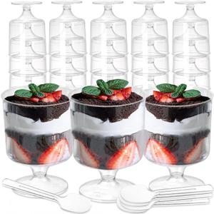 Youeon 50 Pack Mini Plastic Dessert Cups with Spoons, 5 Oz Clear Appetizer Goblet Dessert Cup, Small Shooter Cups for Desserts, Appetizers, Puddings, Mousse Youeon 50 Pack Mini Plastic Dessert Cups with Spoons, 5 Oz Clear Appetizer Goblet Dessert Cup, Small Shooter Cups for Desserts, Appetizers, Puddings, Mousse