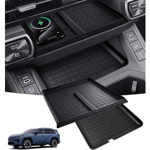 Wireless Charging Protective Mat & Center Console Storage Protective Mat for Toyota RAV4 2026, Interior Accessories Silicone Anti-Slip Console Cover Pad for 2026 RAV 4, Black