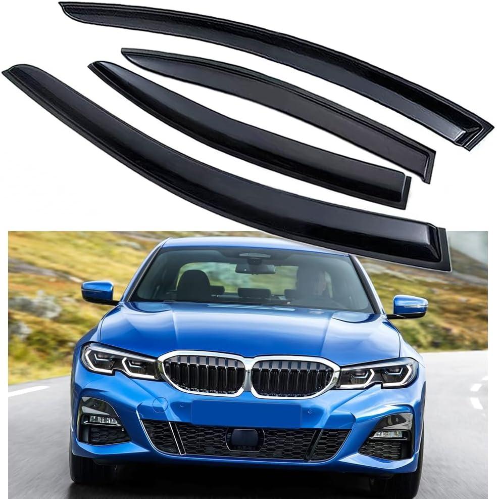 Side Window Visors Wind Deflectors Sun Rain Guards Compatible with 2019-2025 BMW 3-Series Sedan 330i 330e M340i, Tape-On Black
