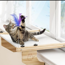 BETOPET Cat Window Perch Large - 21.7'' Cats Window Hammock/Bed with Feather Toy, Premium Hardwood and Robust Metal Straight Rod Frame for Windowsill, Bedside, Drawer and Cabinet