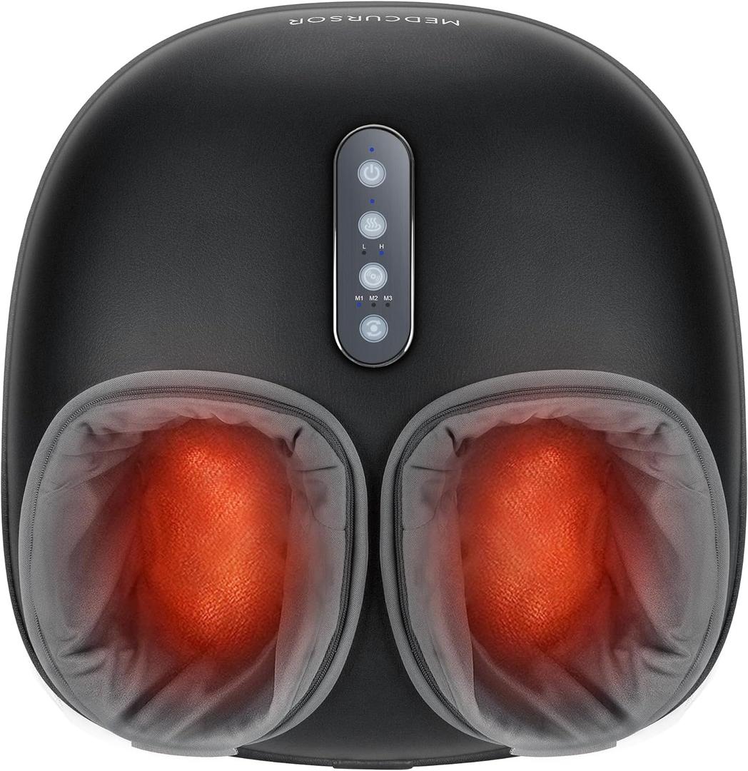 Medcursor Foot Massager with Heat - Shiatsu Feet Massage Machine Delivers Relief for Tired Muscles & Plantar, Deep Kneading Therapy, Multi-Level Settings for Home, Office Use, Size up to 13"