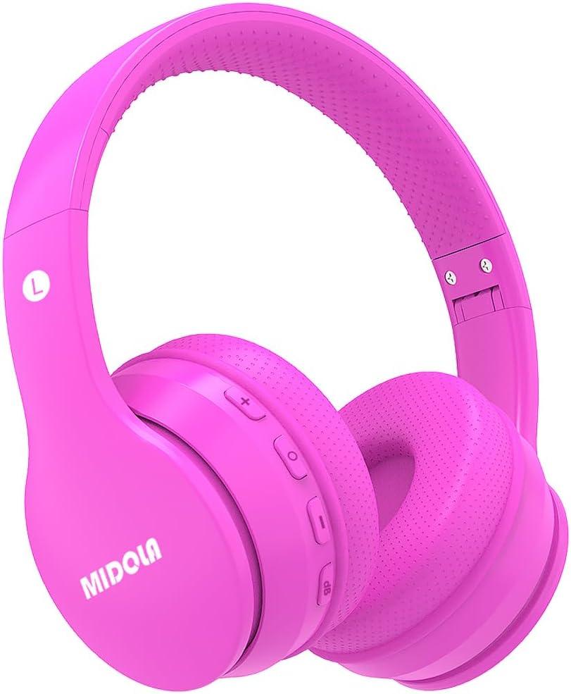 MIDOLA Kids Headphones Bluetooth 5.4 Wireless 68H Play Time Volume Limit 85/94dB Over-Ear Foldable Headset,Type-C Fast Charging, Wired Aux Mic for Toddler Child Pad Tablet Rose Red