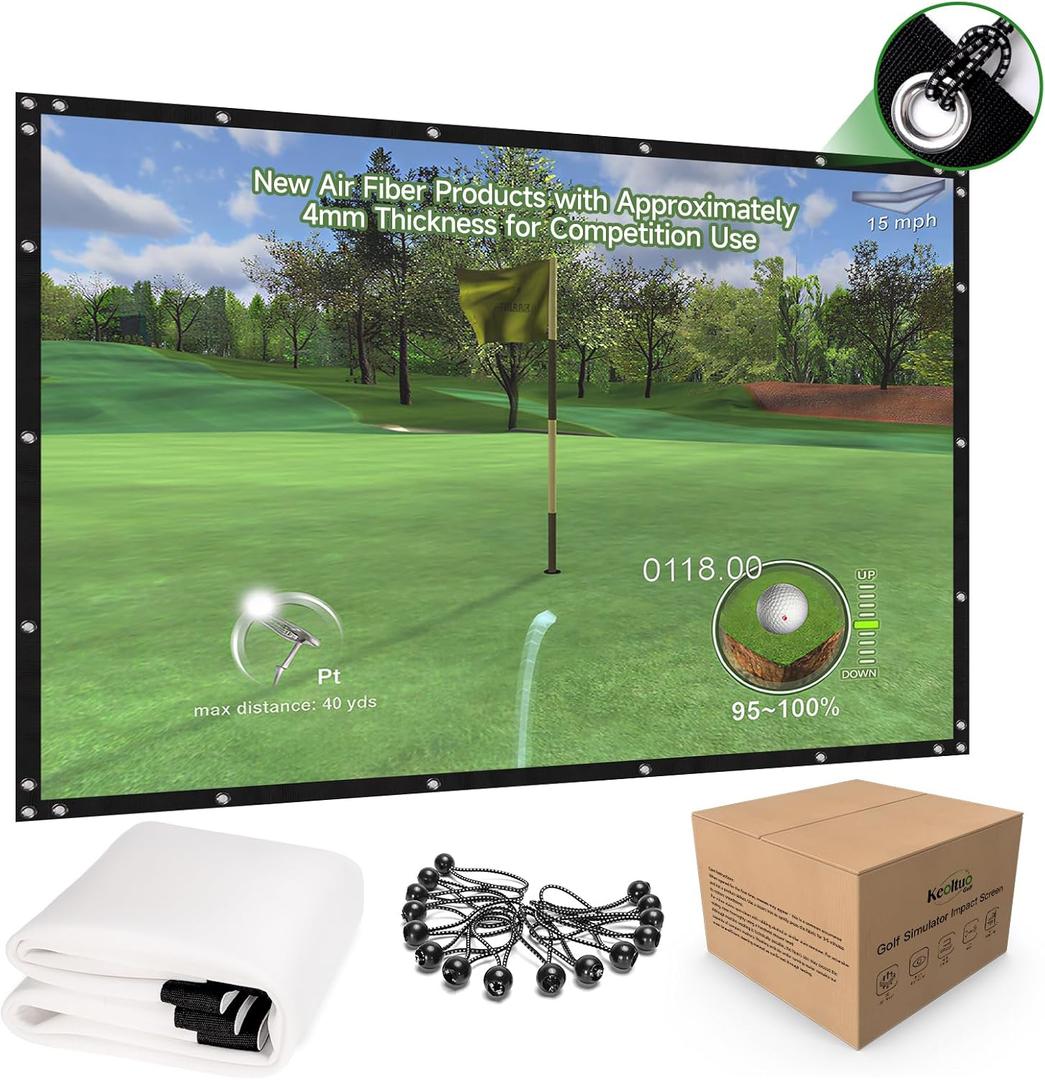 Golf Simulator Impact Screen Professional 3D Air Mesh Screen for Home/Indoor Training, Golf Projector Hitting Net for Practice with Grommet Holes, 7 Size Options, 10' x 6'6"