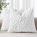 decorUhome Throw Pillow Covers 18x18 Inch Set of 2, Soft Plush Faux Wool White Solid Couch Pillow Covers, Accent Farmhouse Neutral Square Pillow Cases for Sofa Bed Living Room