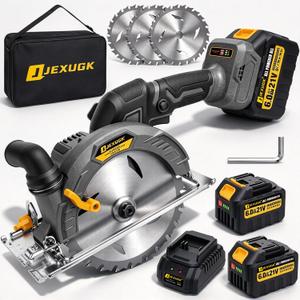JEXUGK 6-1/2" Circular Saw, Cordless Circular Saw with 2 x 6.0Ah Battery