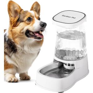 Gardner Pet Automatic Dog Water Dispenser Gravity Stainless Steel Water Waterer Feeder, 100% BPA-Free Large Capacity Water Feeding Bowls for Medium & Large-Sized Dogs Cats Other Pets -(1 Gallon) (White)