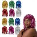 Veemoon 12 Packs Tinsel Party Wigs, Foil Wig Funny Shiny Cosplay Party Set Tinsel Party Supplies for Party Festival Costume Photo Props Men Women, Short Hair