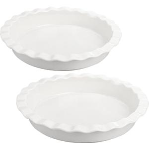 Foraineam Porcelain Pie Pan for Baking, Oven Safe Pie Plate Baking Dish, 9 Inches Round Deep Dish with Ruffled Edge, Set of 2