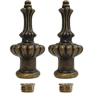 Lamp Finials 2-Pack (Brass, 2" Tall), Secure Lampshade to Table/Floor/Pendant Lamps, Decorative Solid Metal Replacement Finial Set, 1/8 & 1/4-27 IPS Pipe Compatible, American Small Family Business