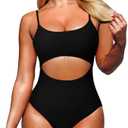 Pink Queen Women's One Piece Swimsuit Spaghetti Strap Scoop Neck Cutout High Waisted Bathing Suit Monokini, Size XL