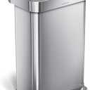 simplehuman 45 Liter / 12 Gallon Liter Rectangular Hands-Free Kitchen Step Trash Can with Soft-Close Lid, Brushed Stainless Steel with Plastic Lid