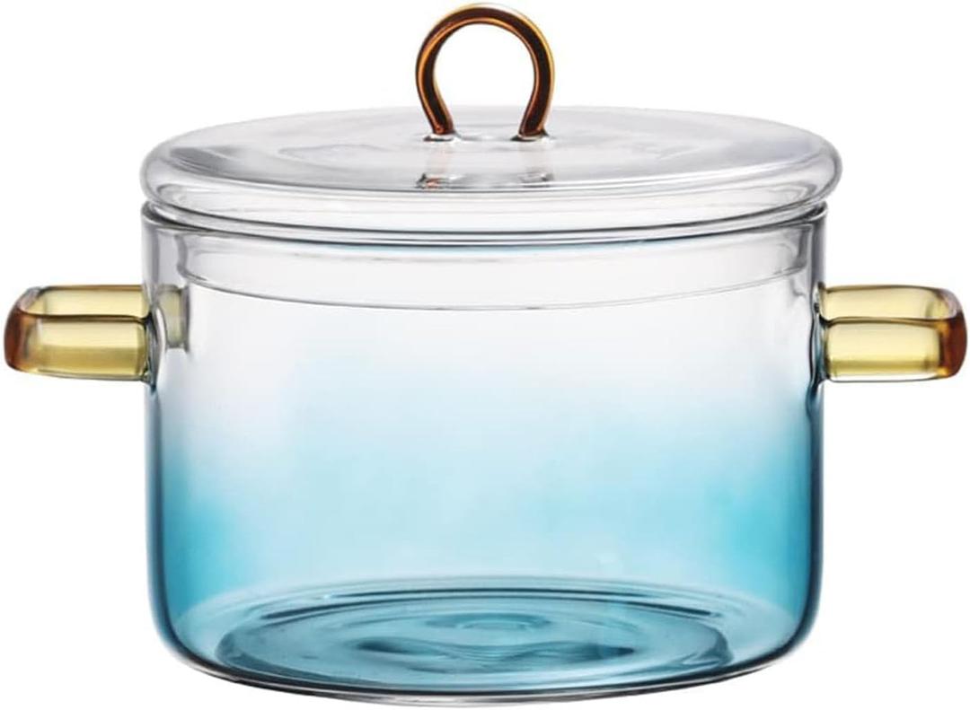 2L/70.4 fl. oz. Clear Glass Pot with Lid Saucepan and Saucepan Heat Resistant Glass Stove and Pan with Lid Soup, Milk, Baby Food, Pasta (48oz/1400ml blue)