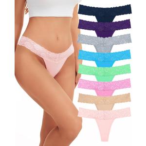 Sunm Boutique Lace Thongs for Women, Cotton Womens Underwear Pack, Sexy Low Rise T Back Cheeky Panties (M)