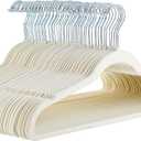 Amazon Basics Slim Velvet Non-Slip Space Saving Suit Clothes Hangers with Shoulder Notches for Closet Organization, Ivory/Silver, 50-Pack