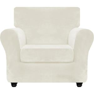 ZNSAYOTX Luxury Velvet Chair Slipcovers with Arm 2 Piece Stretch Chair Covers for Living Room Thick Soft Armchair Slipcover Anti Slip Pet Friendly Furniture Protector (Beige),30"-47"(1 Cushion)