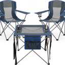 Camping Chair Set of 3,Outdoor Folding Camping Chairs with Cup Holder & Carry Bag for Sports,Hiking,Picnic,Includes Two Foldable,Breathable Camping Chair and a Larger Table Support up to 250lbs, Oversized