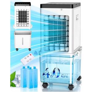 Evaporative Air Cooler with 4.0GAL Large Tank, Windowless Portable Swamp Cooler, 120 Oscillation, Ultra Quiet, 7H Timer, Remote Control, 24H Cooling Fan for Home Bedroom Garage