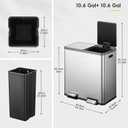 EKO EcoCasa Plus 2 x 10.6 Gal Dual Recycling Trash Can for Kitchen, Large Stainless Steel Step-On Garbage Can with Soft-Close Lids, Odor-Proof and Fingerprint-Resistant, Removable Buckets with Handles