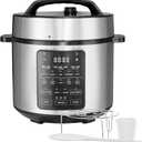 Simple Deluxe Electric Pressure Cooker, Non-Stick 12-in-1 & 6QT Stainless Steel Multi Cooker for Slow Cook, Meat Stew, Cake, Porridge, Multigrain, Dishwasher Safe, Silver