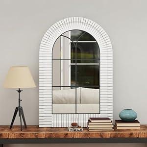 36x24 inches Dark Wood Arched Mirrors for Wall, Farmhouse Decorative Arch Mirror for Bedroom, Living Room, Bathroom, Entryway - Hanging or Leaning