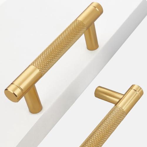 Westablize 24 Pack 3 Inch 76 mm Bar Cabinet Pulls Gold Knurled Handles for Brushed Gold Drawer Pulls Cupboard Aluminum Handles Cabinet pull0820 (3 Inch, Set of 24, Gold)