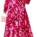 RETTYGARDEN Women Floral Maxi Dresses 2025 Fall Long Sleeve Square Neck Boho A Line Wedding Guest Casual Flowy Long Dress, Small