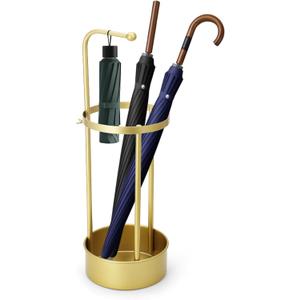 Golden Rust Proof Umbrella Holder, Entrance Drain Umbrella Bucket, Steel Circular Umbrella Holder, Umbrella Storage Rack, Suitable for use in Homes, Offices, Hotel Lobbies Gold