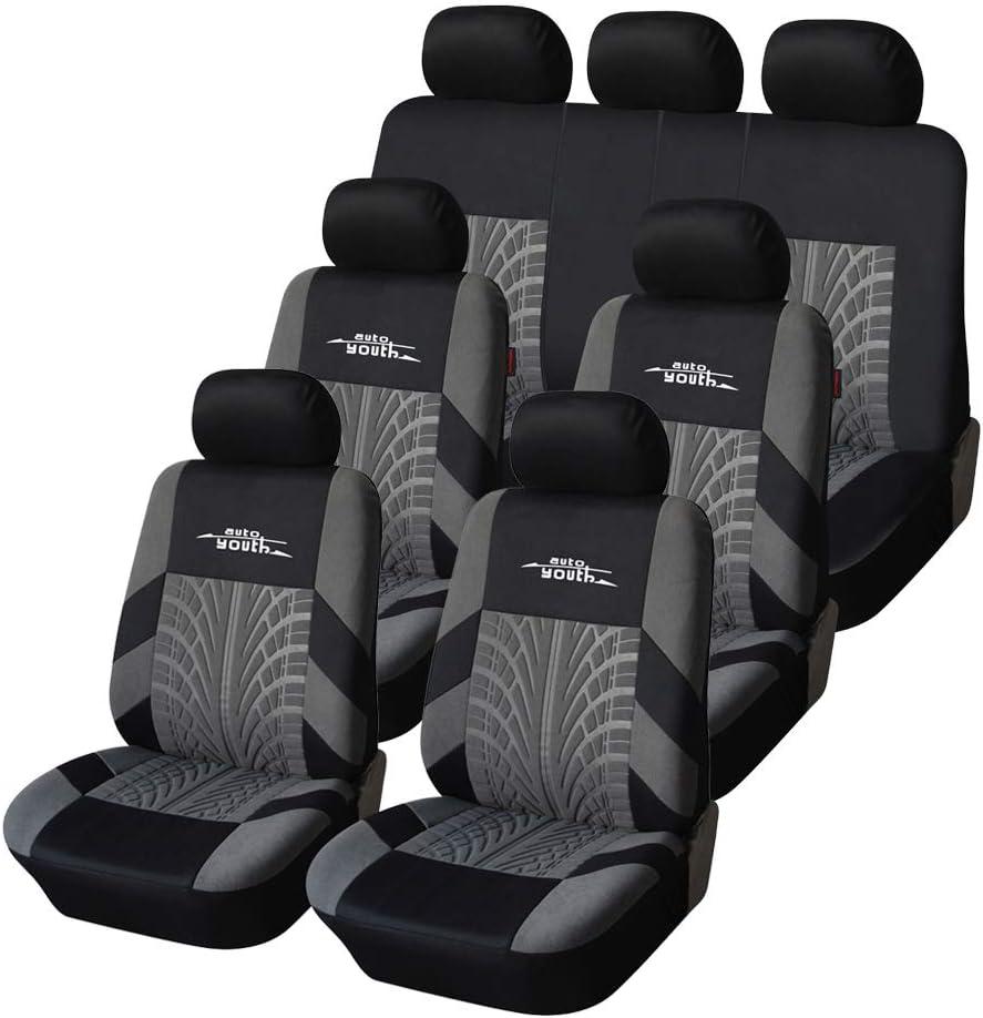 AUTOYOUTH Three Row Car Seat Covers with 7 Headrests Universal Fit Seat Cover Set for Cars Auto Trucks SUV Airbag Compatible and Rear Split 7 Passenger Seat Covers Full Set Gray