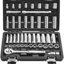 VEVOR Socket Set, 44 Pieces, 3/8 inch Drive Socket and Ratchet Set, SAE and Metric, Deep and Shallow, Mechanic Tool Kit with Accessories and Storage Case, CR-V Alloy Steel, for Automotive Repair