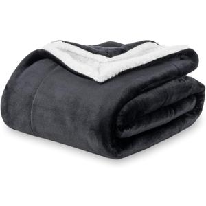 Berkshire Blanket-Sherpa Throw Blanket, Warm and Soft Loftmink Reversible Throw for Couch, Sofa and Travel, Black, 50 in x 60 in