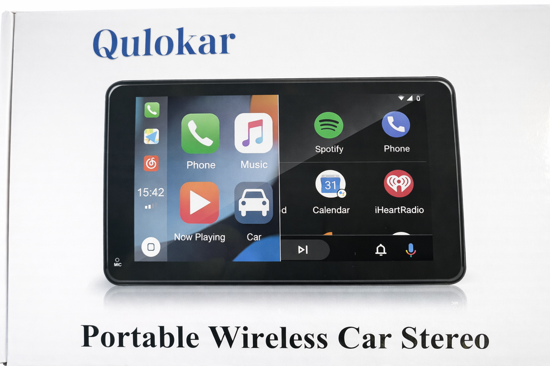 7 Inch Portable Touch Screen Car Stereo with Wireless Carplay & Android Auto, Mirror Link, Bluetooth, AUX, FM, Siri, Voice Control for All Vehicles 