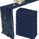 12 Pack 10Ft Cheesecloth Boho Gauze Table Runner - 35x120 Inch Rustic Cheese Cloth Long Table Runner for Wedding, Bridal Shower, Birthday Party Decor (Navy Blue)