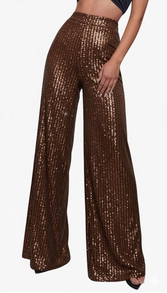 Sequin Pant for Women,2024 Spring Sparkly Glitter High Waist Wide Leg Palazzo Pant Party Club Trouser Bling Legging, M