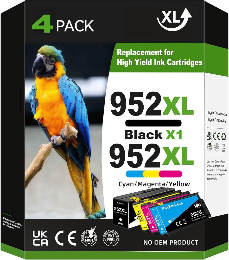 PayForLess 952XL Ink Cartridges Combo Pack Compatible for HP 952 952XL for HP 8710 Printer OfficeJet Pro 7720 7740 8210 8216 8702 8710 8715 8720 8725 8728 8730 8745 4 Pack