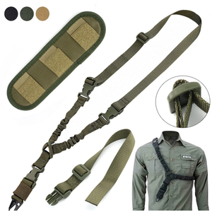 Tactical Single One Point Bungee Gun Rifle Sling Strap with HK Clip Shoulder Pad, Green