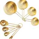 Gold Measuring Cups and Spoons Set, 8 PCS Metal Measuring Cups and Stainless Steel Measuring Spoons Set for Kitchen