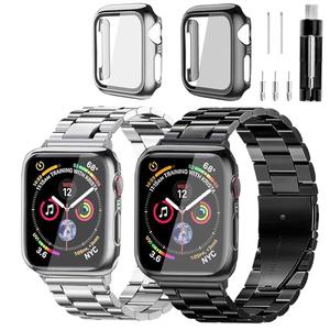 REASDEN Stainless Steel Band and Case Compatible With Apple Watch Iwatch Ultra Series 11 10 9 8 7 6 5 4 3 2 1 SE 49mm 45mm 46mm 44mm 42mm 41mm 40mm 38mm,Men Women Classic Classy Metal Business, Color: Black&Silver