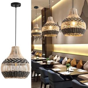 3-Pack Fax Rattan Pendant Light Fixture Mini Hand-Woven Black White Rattan Chandelier 10.24" Boho Wicker Hanging Lamp for Dining Living Bedroom Kitchen Farmhouse