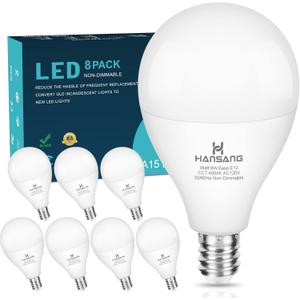 LED Ceiling Fan Light Bulbs 120V 60W Light Bulb Equivalent, Hansang E12 Candelabra Base LED Light Bulbs Natural White 4000K, 600LM E12 Small Base LED Light Bulbs for Ceiling Fans, Non-Dimmable, 8 Pack