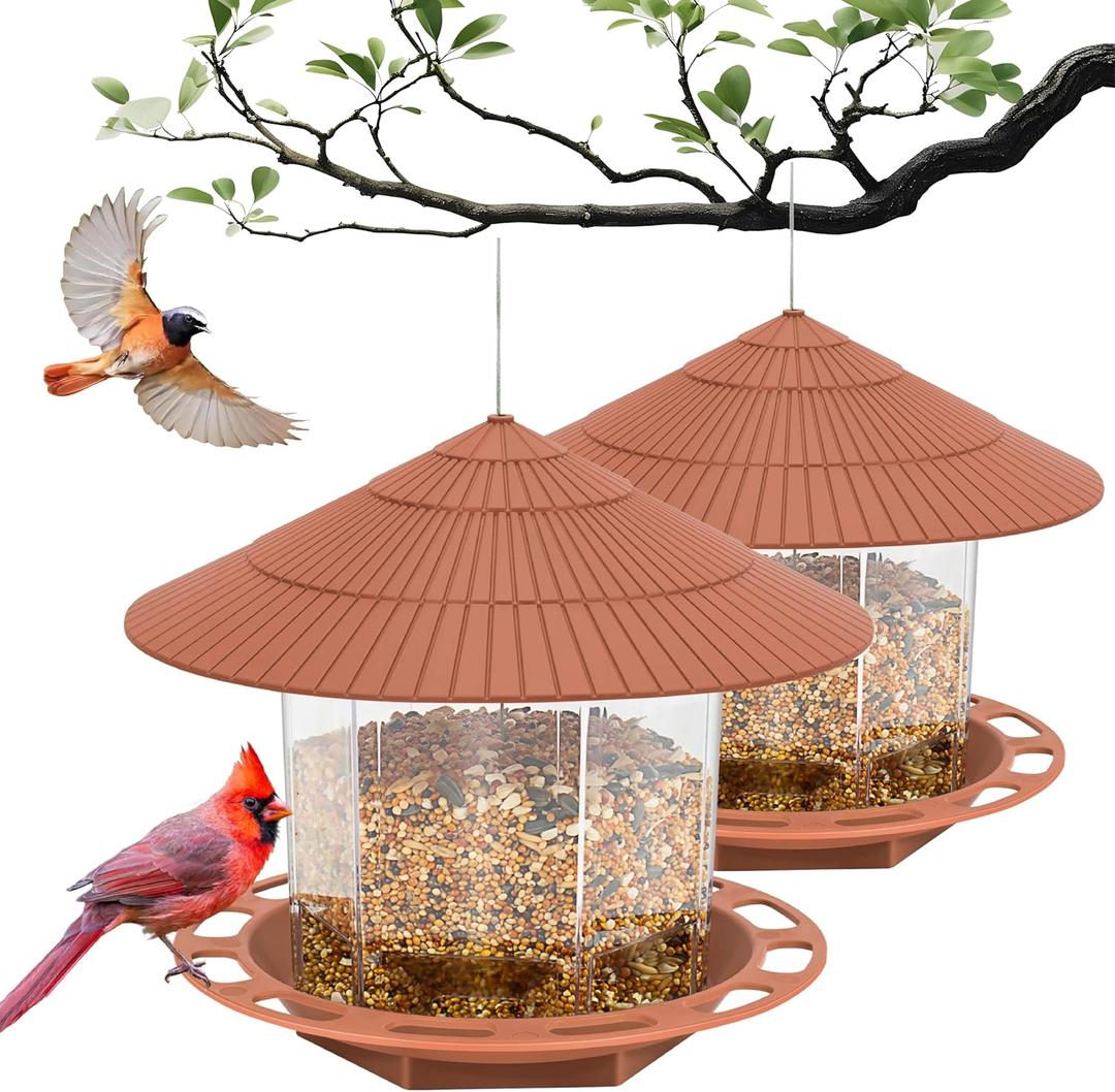 2 Pack Bird Feeders for Outdoor Hanging,Backyard Birding & Wildlife,Bird Feeder for Window (Brown)