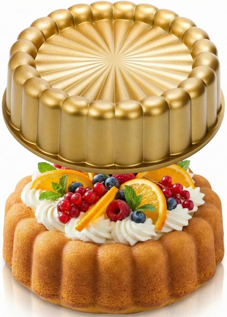 Goaste 9.5 Inch Charlotte Cake Pan, Reusable Fluted Mold, Nonstick Aluminium With Flower Shape for Cheese, Chocolate, Strawberry Shortcake, Brownie Tart Pie