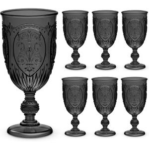 6 Pcs Plastic Goblets 7.5oz Vintage Goblet Plastic Glasses Colored Retro Embossed Water Goblets for Bar Juice Baby Shower Wedding Reception Grand Event Party (Black)