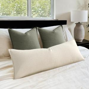 MIULEE Decorative Thick Textured Lumbar Pillow Cover 14x36 in Natural Beige | 1 Pack, Long Linen Blend Body Pillow Cover, Flange Edge Design, Farmhouse Modern Boho Style, Bed Couch Living Room Decor