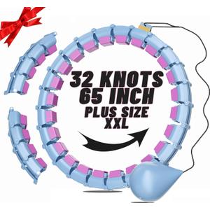 65inch 32 Knots Plus Size Quiet Weighted Hula, Smart Detachable Fitness Infinity Hoop, 2 in 1 Waist and Abdominal Weight Loss for Women, Workout Exercise Equipment Hoop