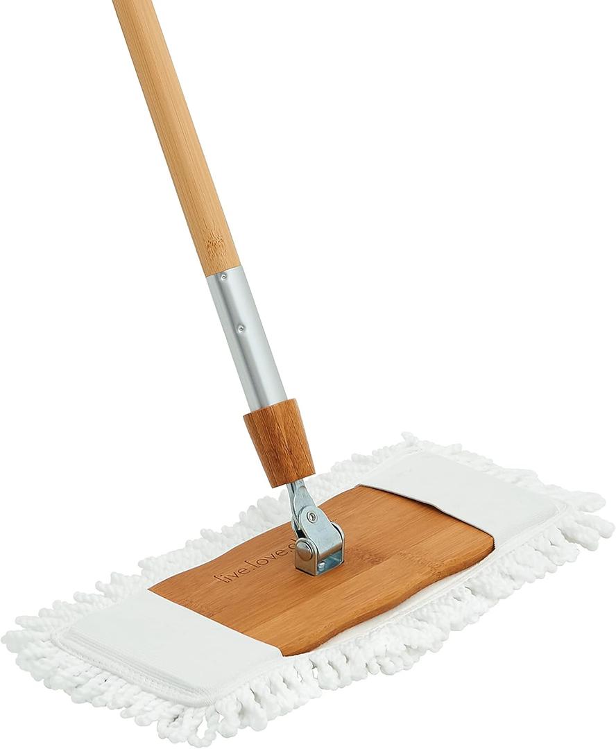 Harper Live.Love.Clean. Bamboo 2-in-1 Smooth Surface Wet/Dry Dust Mop with (2) Washable Wraparound Pads for Cleaning Dust, Pet Hair & Fine Dry Dirt